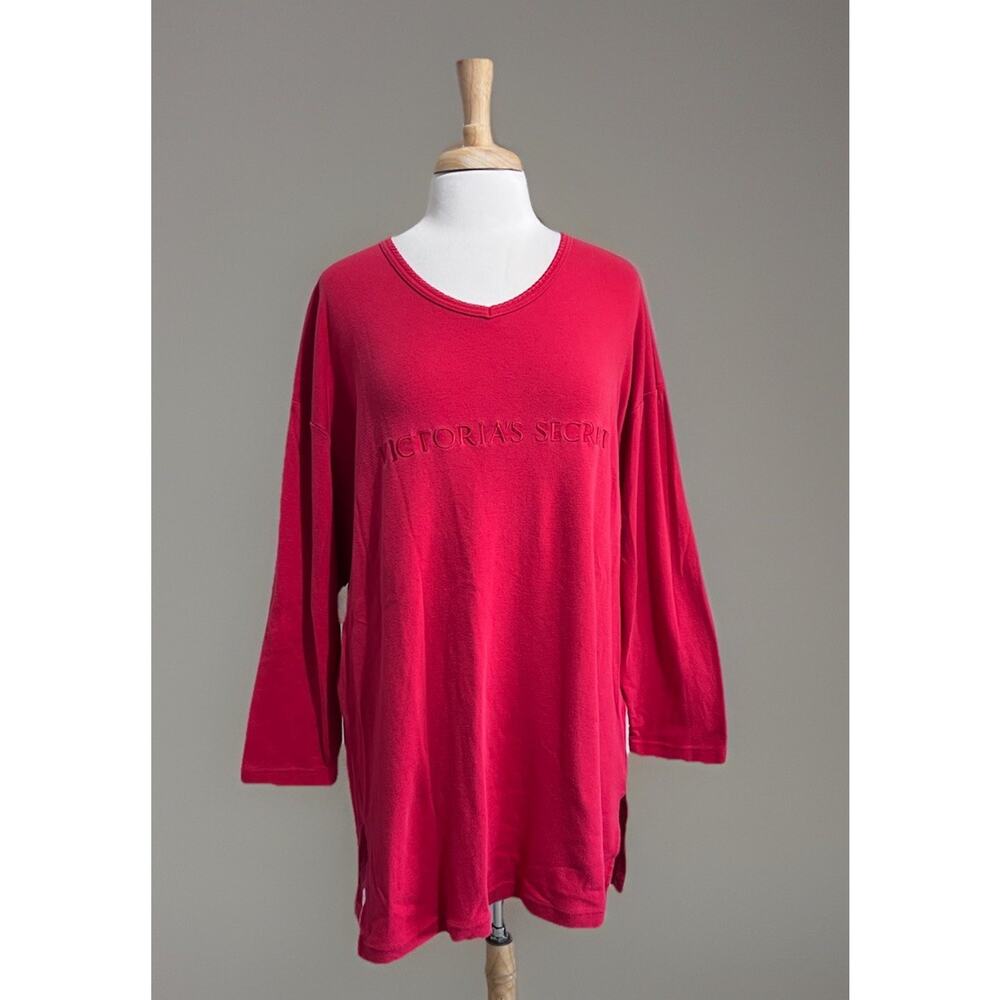 Vtg VICTORIAS SECRET Hong Kong Red Cotton Nightshirt sz M Embroidered Logo